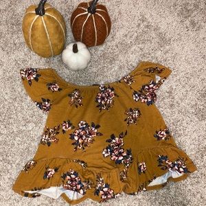 Burnt Orange Ruffled Floral Crop Top